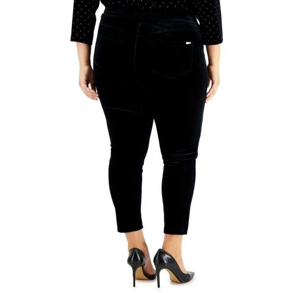 Anne Klein Womens Velour Plus Size Slim-Leg Ankle Pant Pull-On Anne Black Sz 3X - Picture 2 of 2